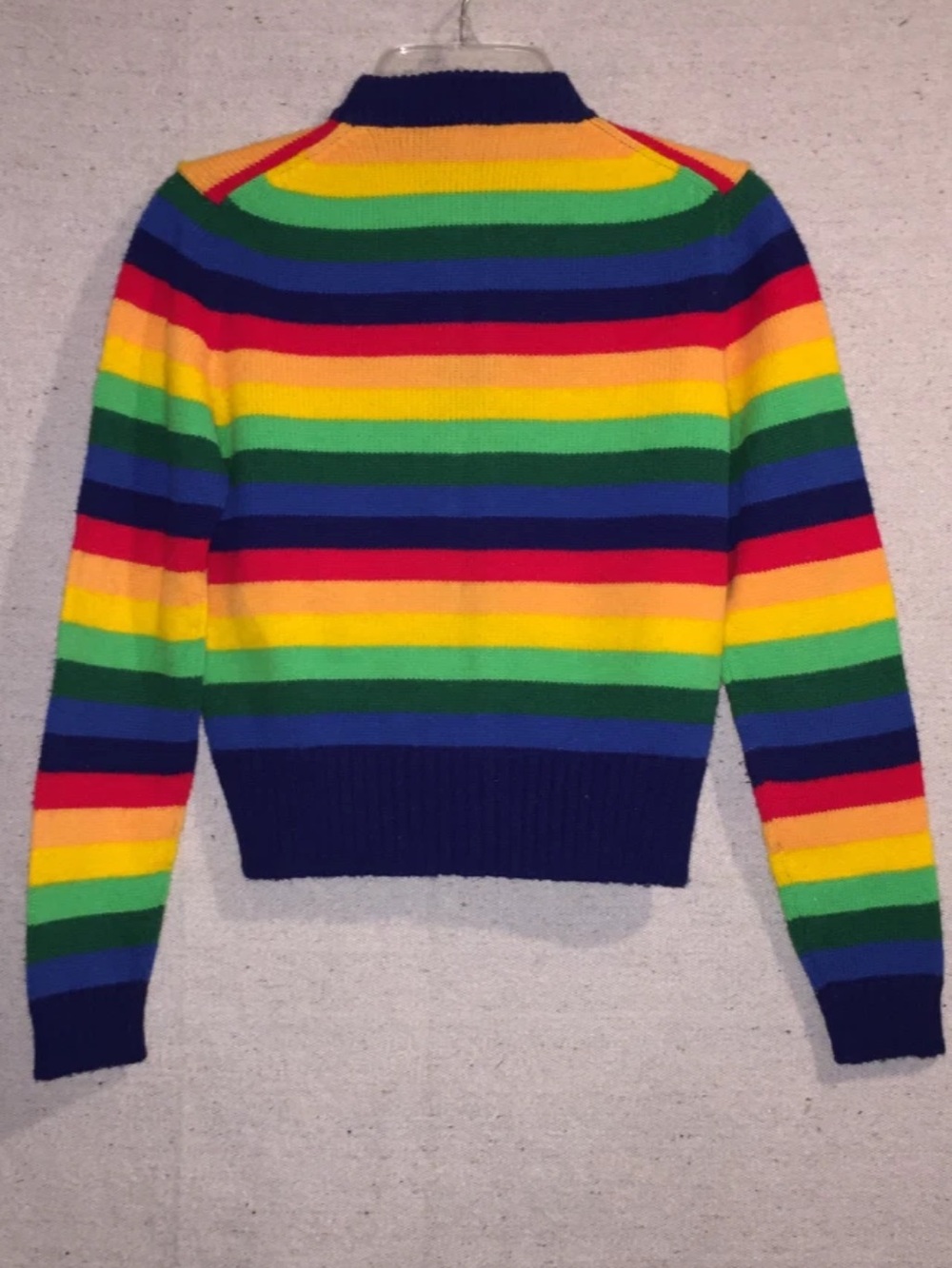 Vintage Kids 70s Primary Colors Rainbow Knit Cardigan Button Striped Boys Girl M - Picture 3 of 8